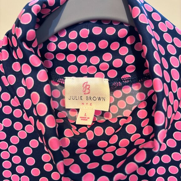 JB by Julie Brown Navy Blue Pink Polka Dot Sleeveless Turtleneck Shift Dress - Picture 2 of 7